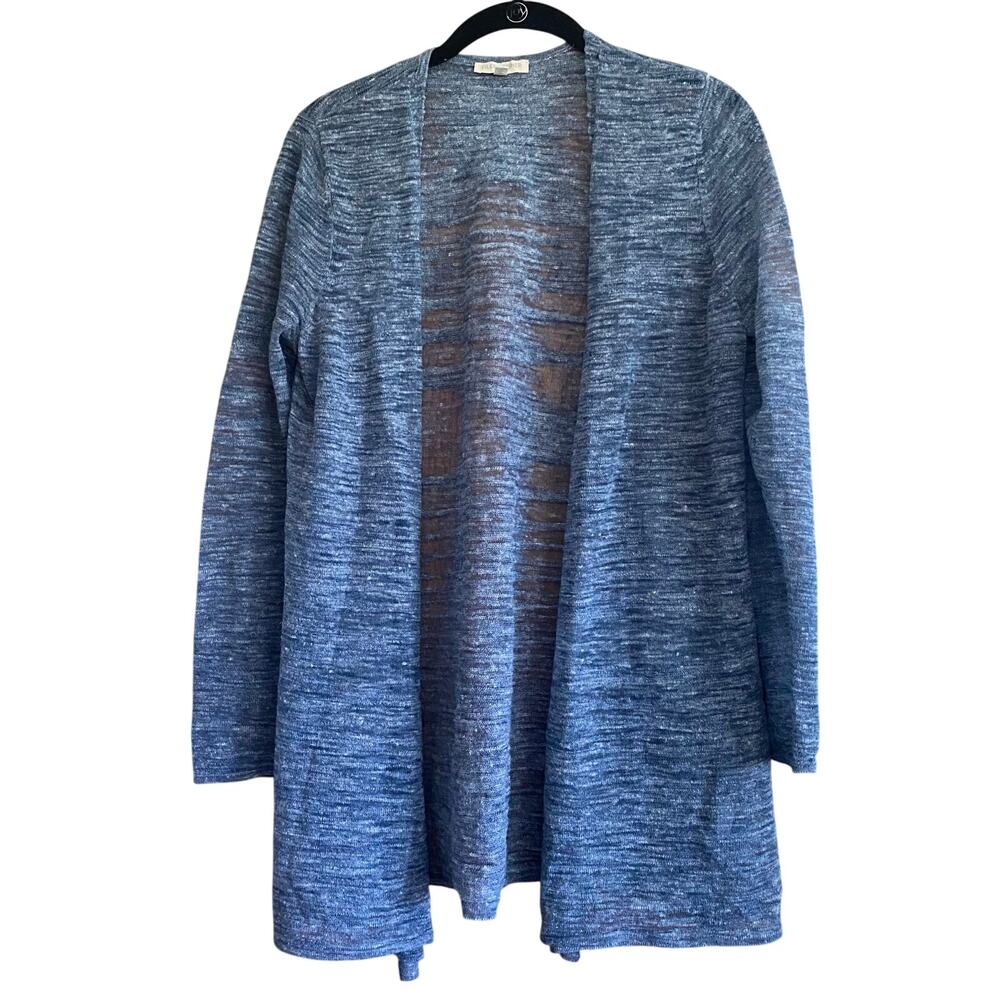 Eileen Fisher Linen Blend Blue Open Cardigan Size Medium Petite